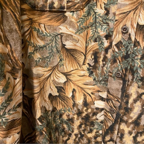 Mens Shirt XL Fall Leaf Print Long Sleeve Brown Camo‎ Cotton Button Front - Picture 8 of 11